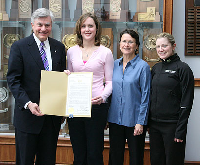 Sen. Michael Nozzolio, Sophie Dennis, Head Coach Sally Scatton, and Assistant Coach Missy Krempa